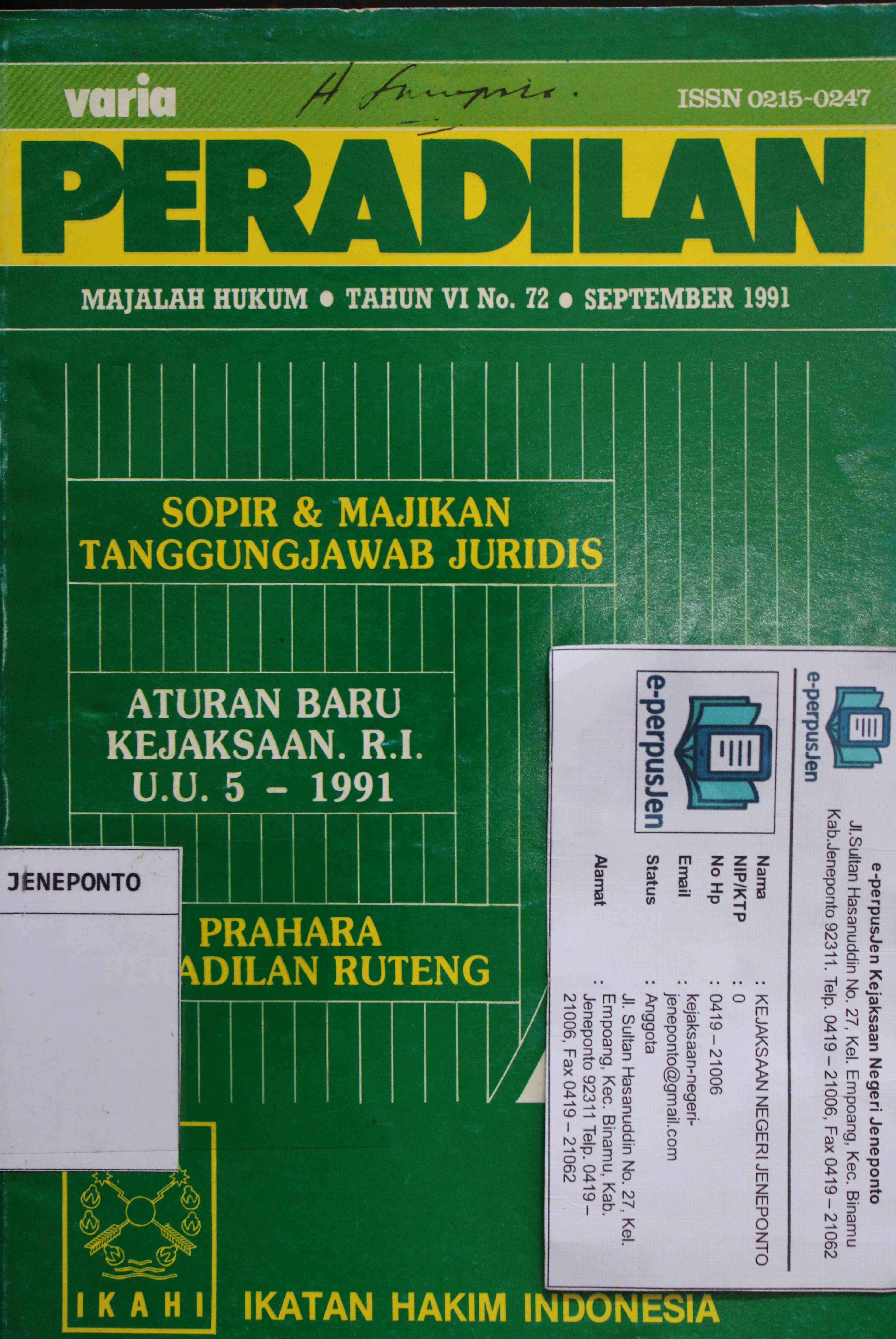 Varia Peradilan Majalah Hukum Tahun VI No 72 September 1991